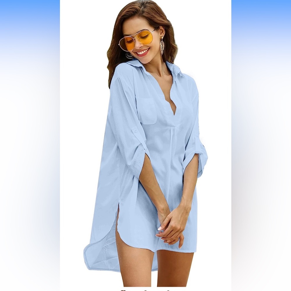 Ekouaer Women's Beach Cover Up Shirt Dress. NWT*